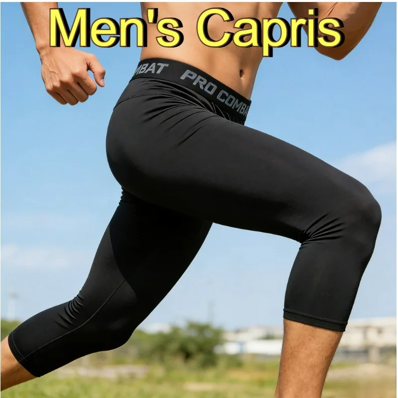Men's Tight 3/4 Split Pants Quick Drying Compression Outdoor Training Fitness Jogging Tight Pants Basketball Boys' Sports Shorts