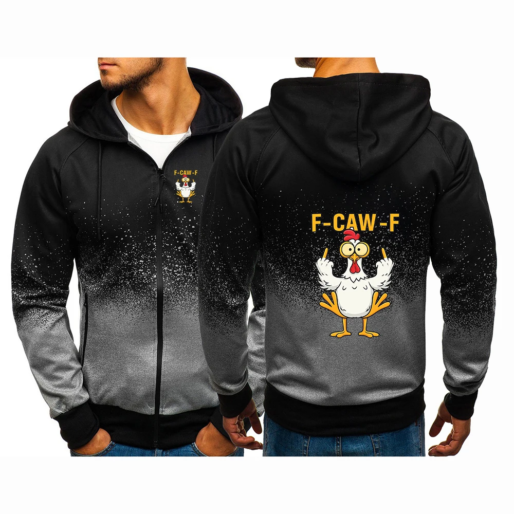 F Caw F Chicken Print 2026 Spring Autumn Men's New Gradient Color Sweatshirts Harajuku Zipper Handsome Cotton Jackets Coat