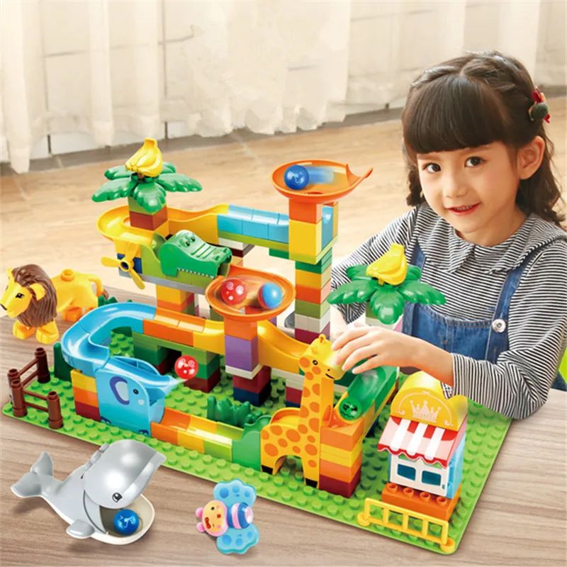 Large Animal Marble Run Building Blocks Slide Part Dinosaur Whale Giraffe Elephant Crocodile Compatible Size