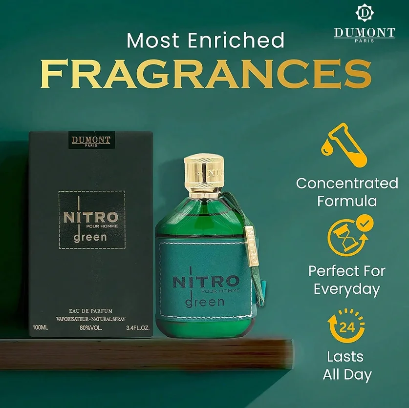 Nitro Green Eau De Parfum 3.4oz - عطر عطلة نهاية الأسبوع للرجال طازج وحيوي، عطر كولونيا من الحمضيات الحية والخشب