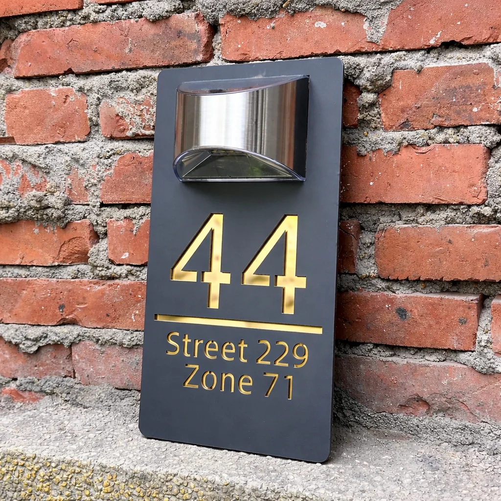 

Personalized Solar LED House Number Sign, Custom Acrylic Lighted Address Plaque, Modern Outdoor Waterproof Door & Wall Decor