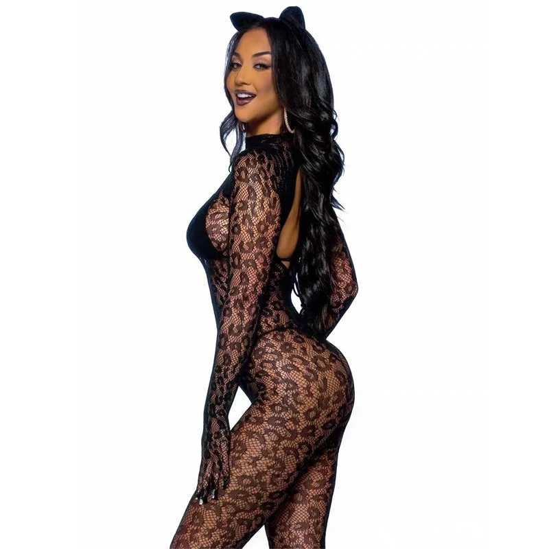 Sexy Lingerie Lenceria Bodysuit Women Outfit Leopard Black Fishnet Bodystocking Catsuit Teddy Body Stocking Underwear Costumes