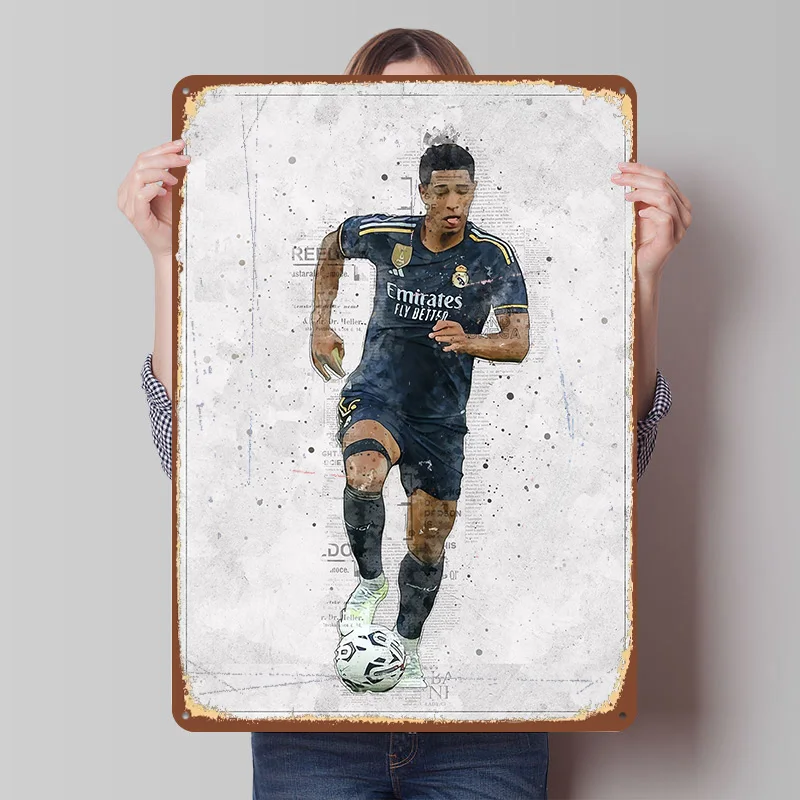 Póster de Fútbol de Jude Bellingham en Lámina Metálica, Arte de Pared Personalizado, Letreros Metálicos Vintage, Placa de Lata Retro para Decoración de Oficina o Habitación