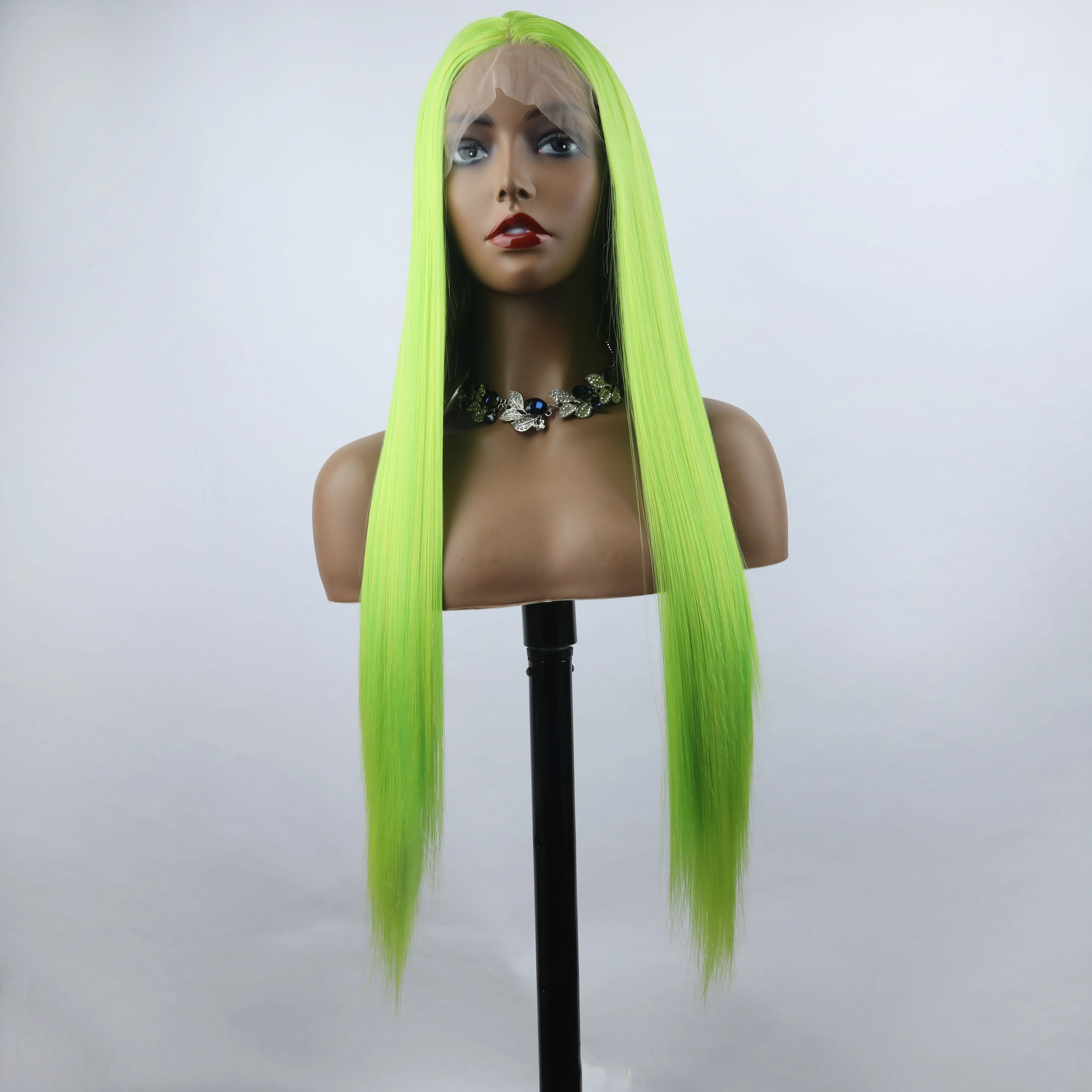 Fashion Straight Wig Synthetic Lace Front Wigs Green Colorful Female Lace Wig 13X3 For Black Women Cosplay Hair Daily Use