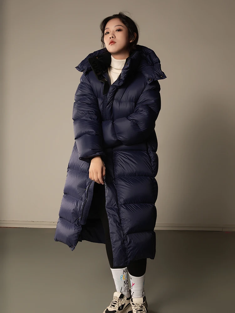 

116-136cm Bust Autumn Winter Women Hooded Puffy Coat Warm 90% White Duck Down Coats