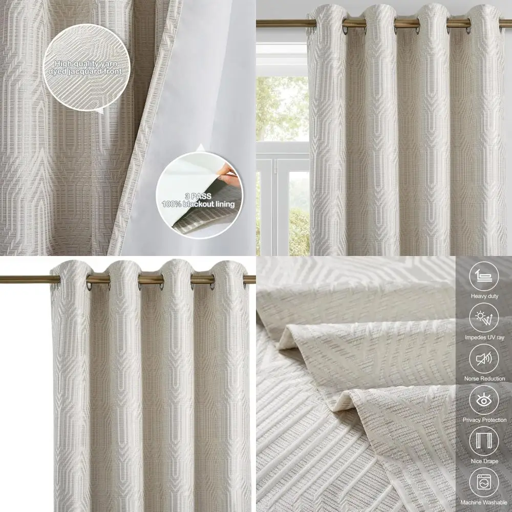 

Геометрические жаккардовые светонепроницаемые шторы, 52x84, термоизолирующие, шумопоглощающие, кремового цвета