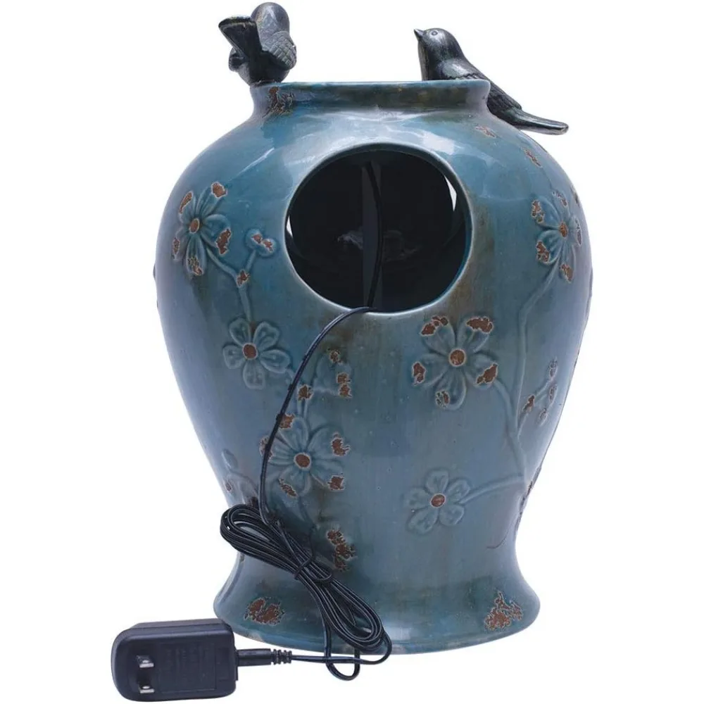 NEW Foreside Home and Garden D9402 Blue Verdigris Bird Indoor Water LED Light and Pump Fountain