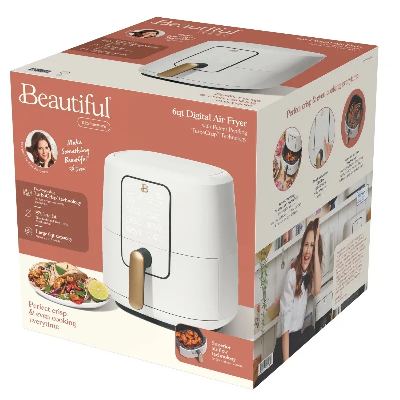 Beautiful 6 Qt Air Fryer with TurboCrisp Technology and Touch-Activated Display, White Icing by Drew Barrymore