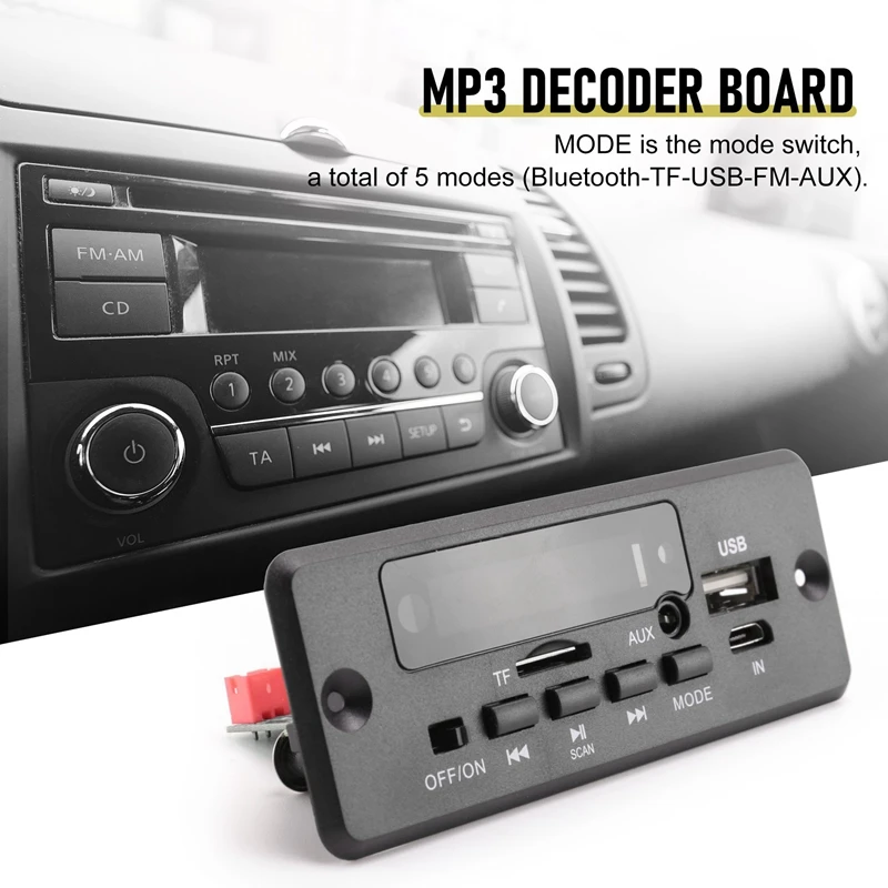 車のmp3プレーヤーデコーダーボード、fmラジオモジュール、サポートtf、USB、プレーヤー、Bluetooth 5.0、2x25w、50w、5v-12v