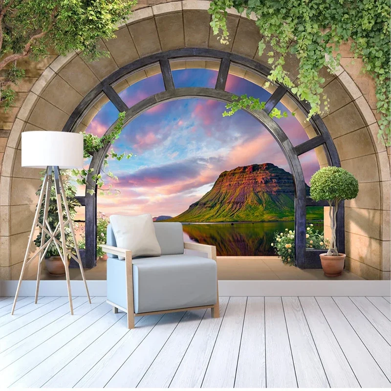 Custom Wall Cloth Arch Balcony Mountain Peak Scenery Photo Murals Wallpaper Living Room TV Background Home Decor Papel De Pare