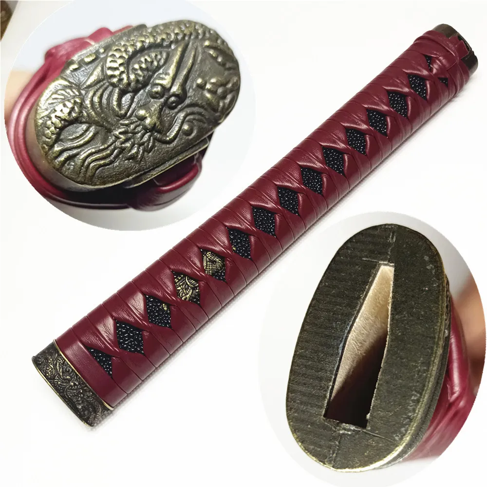 26cm Red leather Tsuka Handle For Japanese Samurai Sword Katana/Wakizashi Tanto DIY Fittings