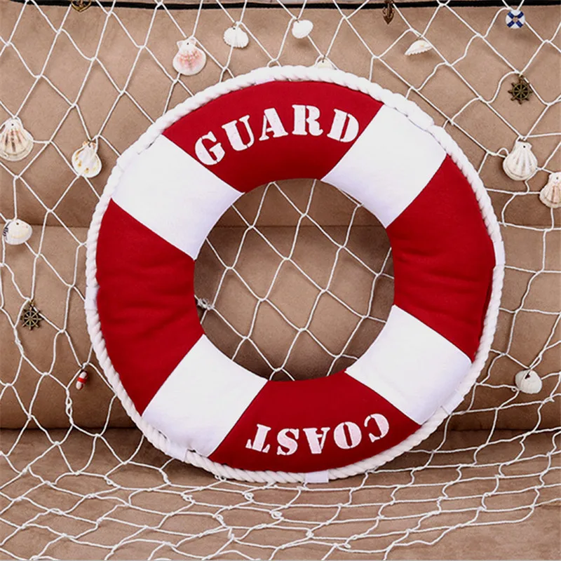 40cm Round Life Ring Lifebuoy Shaped Cushion Mediterranean Style Throw Nautical Pillow Home Bedroom Decor