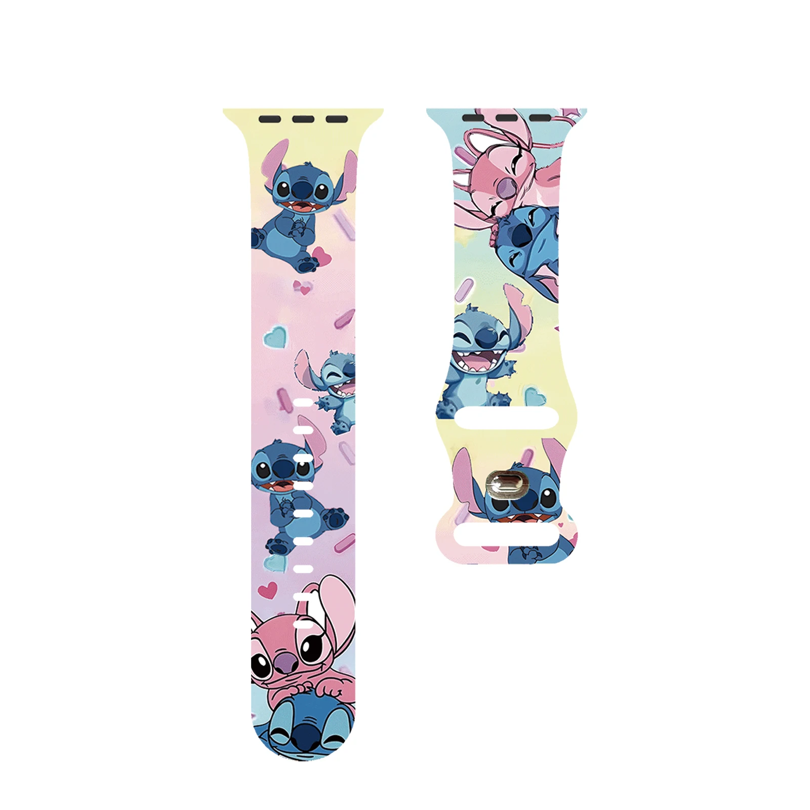 Pulseira de Silicone Estampada Happiness Stitch para iWatch 11 10 9 8 7 SE, Bracelete Substituível para Apple Watch 46mm 42mm 41mm 40mm