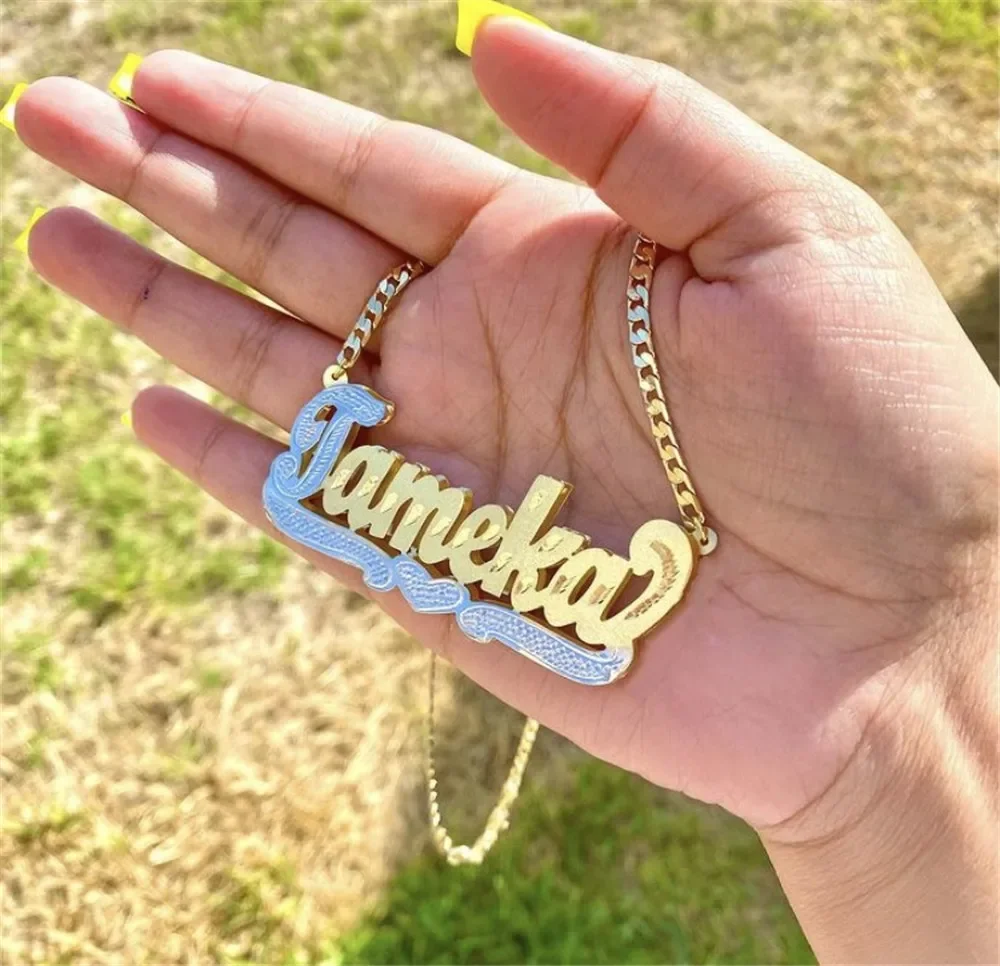 Collar personalizado de acero inoxidable de doble capa para mujer, cadena cubana con nombre personalizado en 3D, regalo de aniversario de fiesta, joyería