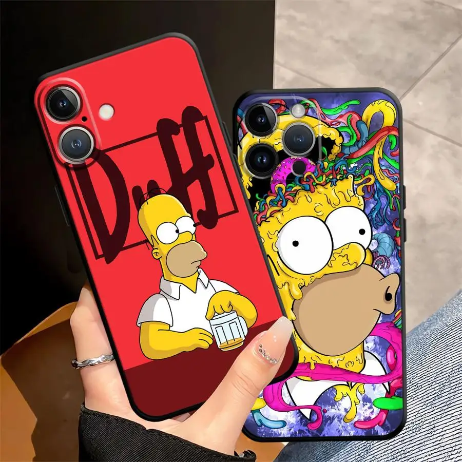 Funda para iPhone 17 Pro Max Air XR XS Max 7 8 15 16 14 Plus 13 12 11 funda de teléfono suave negra divertida Homer Simpson