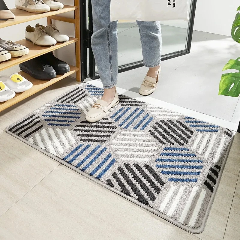 Nordic Style Home Non-slip Floor Mat Stripe Entry Door Mat Bathroom Bedroom Living Room Carpet Absorbent Foot Mat Machine Wash