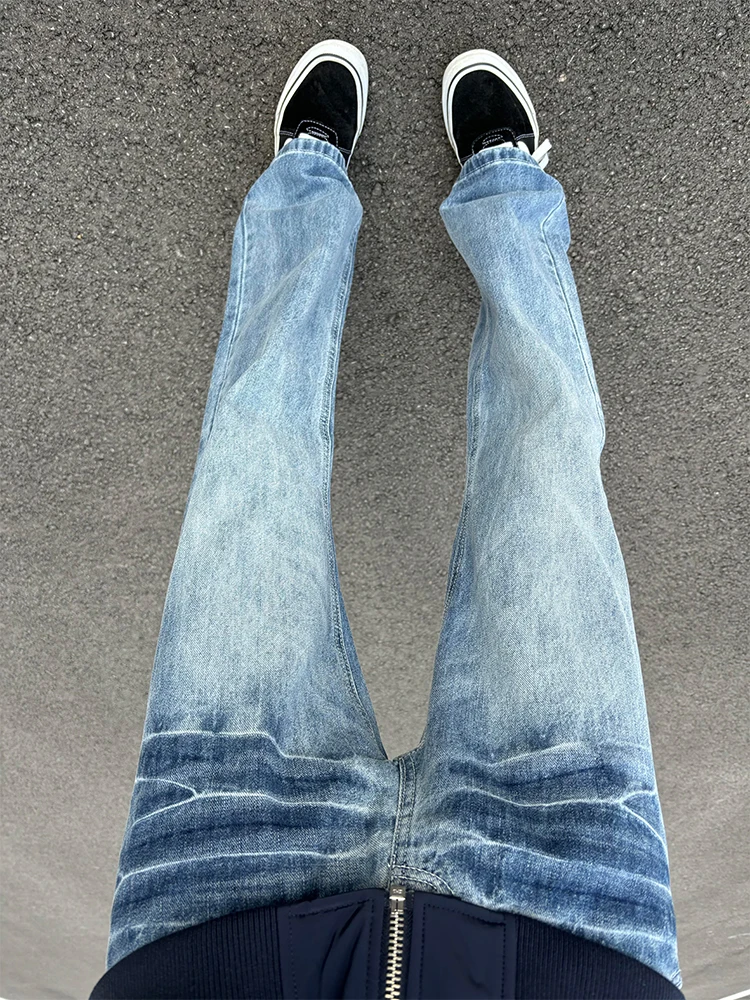 

Мужские прямые джинсы в американском стиле Vibe Fce на подкладке, зимние длинные утягивающие брюки-клеш с ножом, винтажные брюки