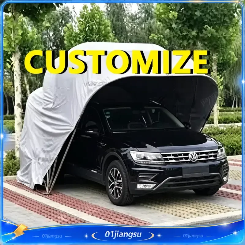 Custom Size Automatic Folding Carport Waterproof Sunshade Mobile Garage Outdoor Parking Shelter Durable Oxford Fabric UV