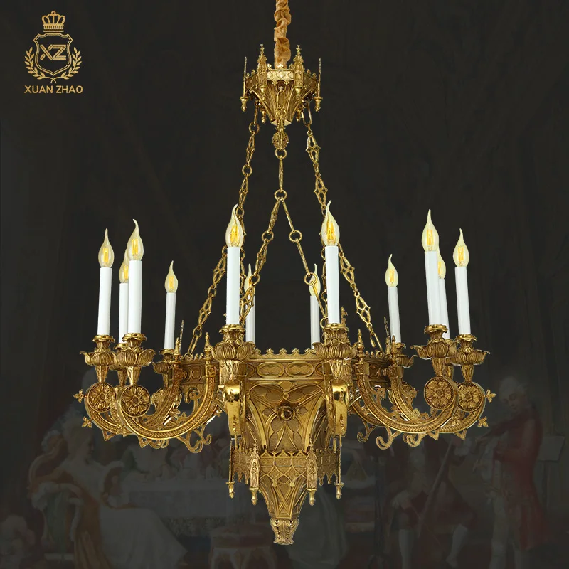 French Villa Living Room Brass Pendant Light Neo Classic Traditional Church Candle Chandelier