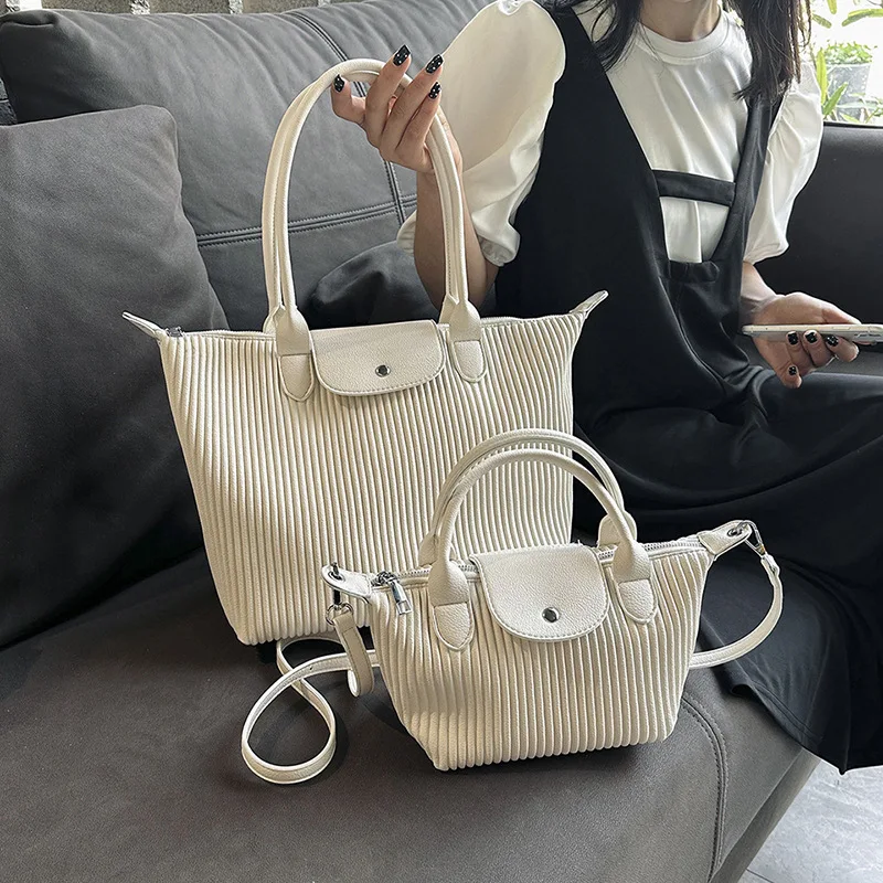 Ins Korean Version Pleated Large-capacity Tote Bag Fashion Popular Work Class Commuting Handbag Versatile Shoulder Crossbody Bag