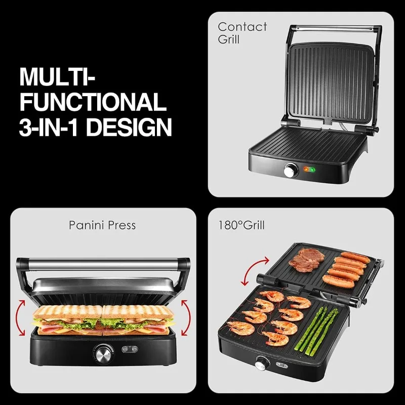 Panini Press Grill Indoor Sandwich Maker with Temperature Setting, 4 Slice Large Non-stick Versatile Grill