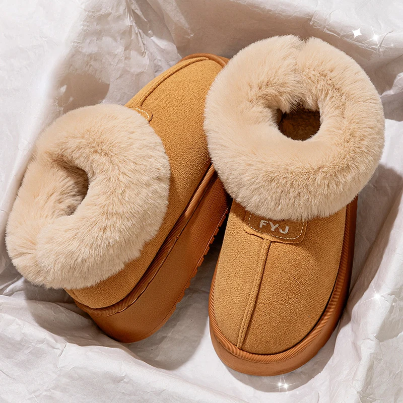 Thicked Plush Faux Fur Ankle Boots for Women Winter Thick Bottom Non-slip Cotton Boots Woman Comfort Slip-on Warm Short Botas