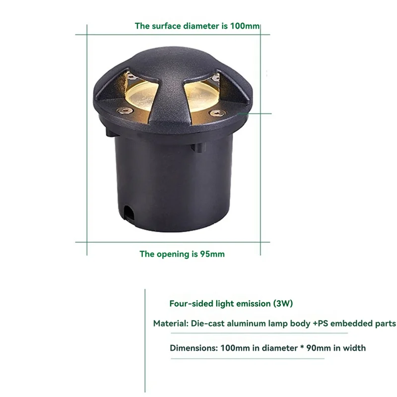 ABKO-4 Lámpara subterránea empotrable lateral para exteriores, lámpara subterránea empotrable para exteriores de 3W, iluminación de suelo de paisaje impermeable AC85-265V