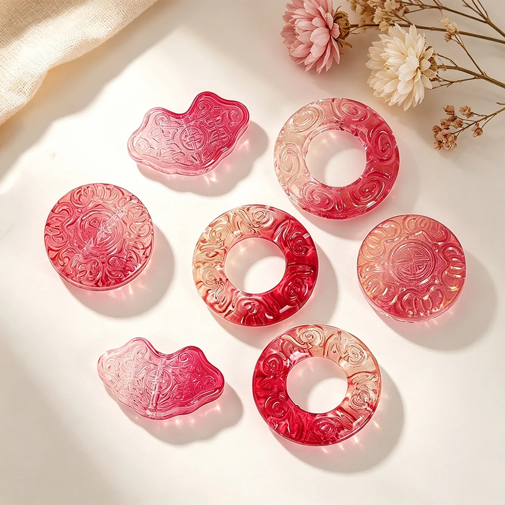 Chinese Style Red Gold Vintage Glass Beads Retro Lucky Lock Peace Circle Pendant DIY Jewelry Making Earring Necklace Charms