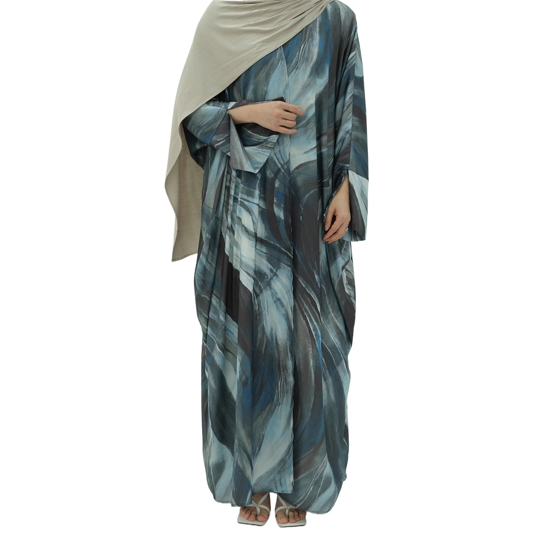 

2026 new long sleeved elegant open printed cardigan robe soft and comfortable