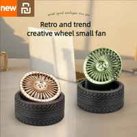 Xiami Youpin Wheel-Shaped USB Desk Fan Creative Retro Chrome Plated Mini Fan Portable Operated Fan Cool Air Circulator Home
