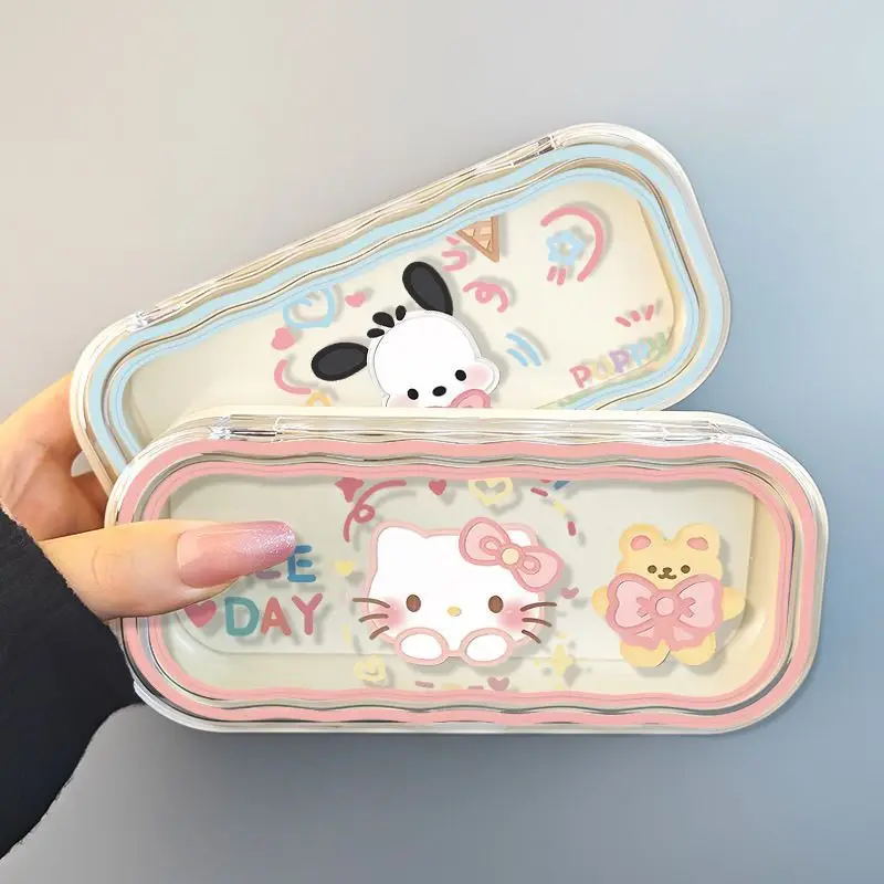 

Sanrio Hello Kitty Glasses Storage Box Cute Cartoon Kitty Cat Transparent Wavy Glasses Case Sunglasses Cases Girls Gifts