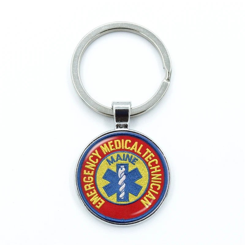 Emergency Medical Technician Paramedic Symbol Glass Pendant Keychain Jewelry Charm Bag Souvenir Key Ring