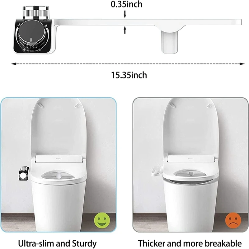 Bidet Attachment For Toilet ,Cold & Hot Dual Nozzle Water Non-Electric Bidet Toilet Attachment White+Black , 9-16 North America