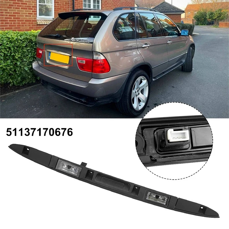 4X Boot Trunk Lid Licence Plate Handle Grip With Key Button Light For BMW X5 E53 2000-2006 Touring Rear Lid Handle Trim