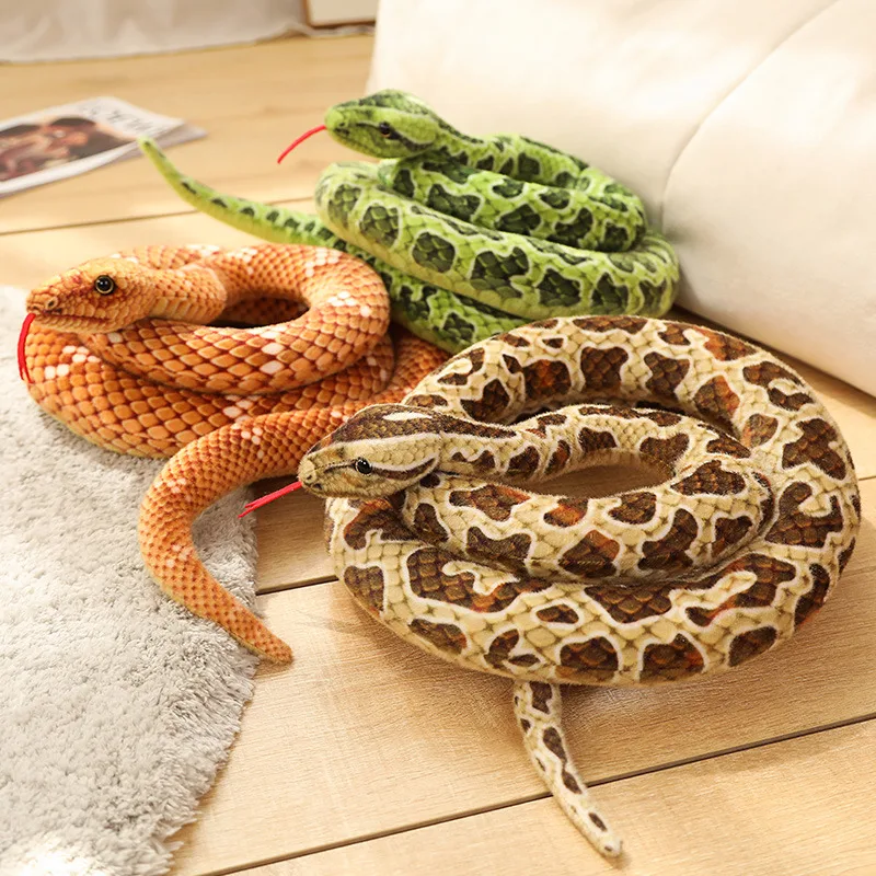 

200cm Simulation Animal Snake Plushie Stuffed Plush Toy Horror Scary Props Python Lifelike Doll Home Decor Gifts Green Brown