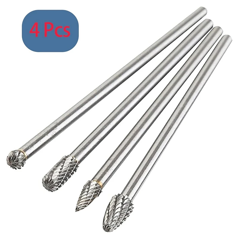 Conjunto de rebarbas rotativas de carboneto de 6 polegadas, entrega em 24 horas, 4 peças, 6 mm (0,25 polegadas), haste de longo alcance, corte duplo, arquivo rotativo de carboneto de tungstênio s