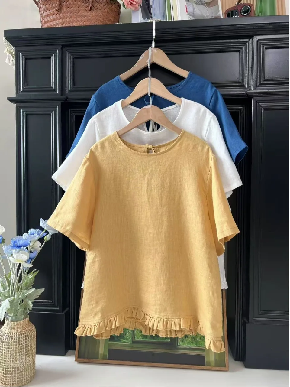 

Simple Loose Casual ort Sve round Ne T-irt Women's plus Size Bot Hem Lace Splicing Color Top