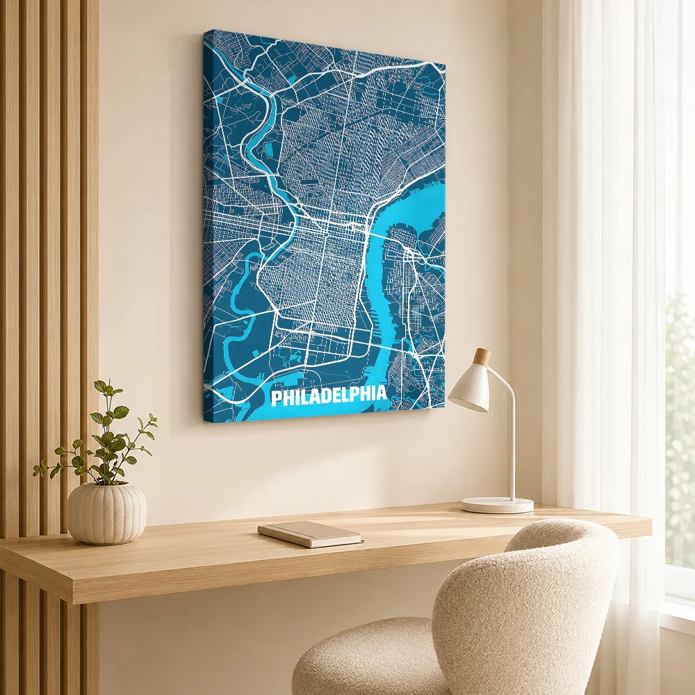 Philadelphia City Map Canvas Print Poster Customized Photo Travel Landscape Wall Art for Bedroom Decor Ready to Hang Home Gift