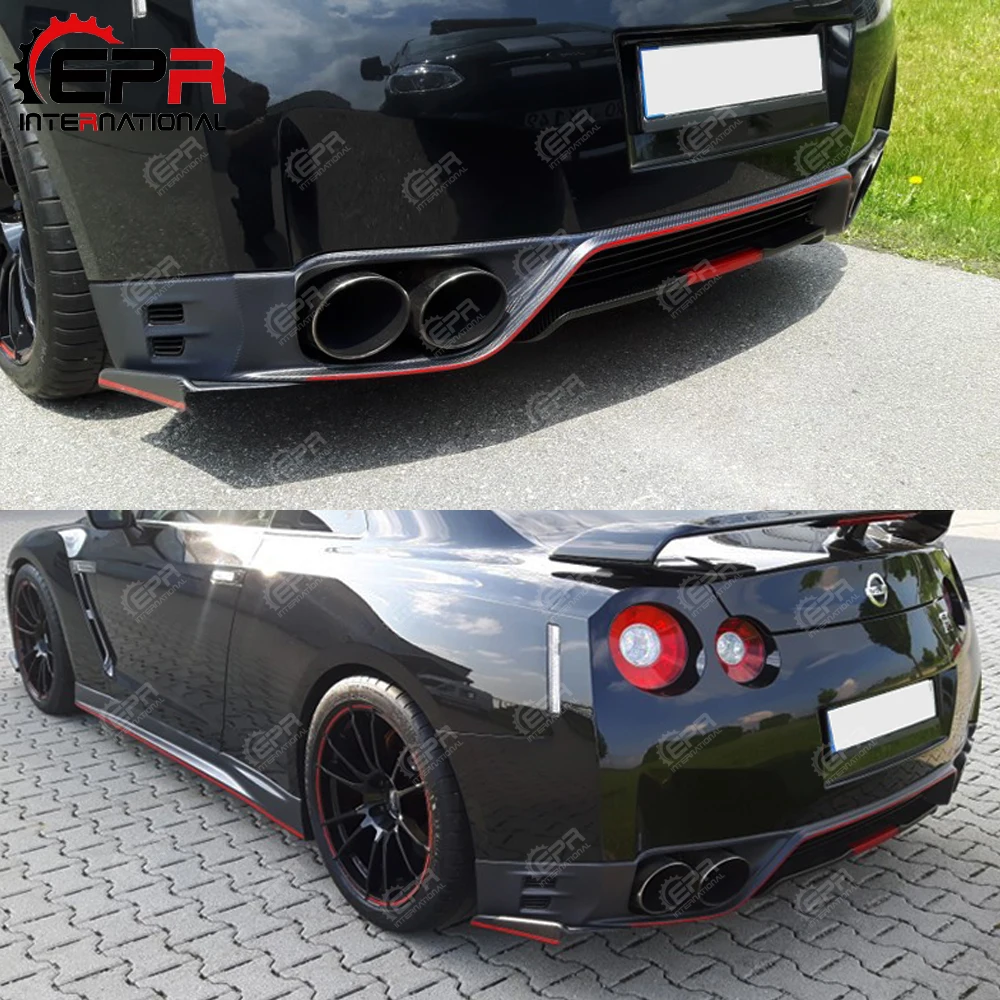 Car-styling For Nissan R35 GTR 2012 On OEM Carbon Fiber Rear Lip Glossy Finish Bumper Splitter Fibre Drift Cover Kit Tuning Trim