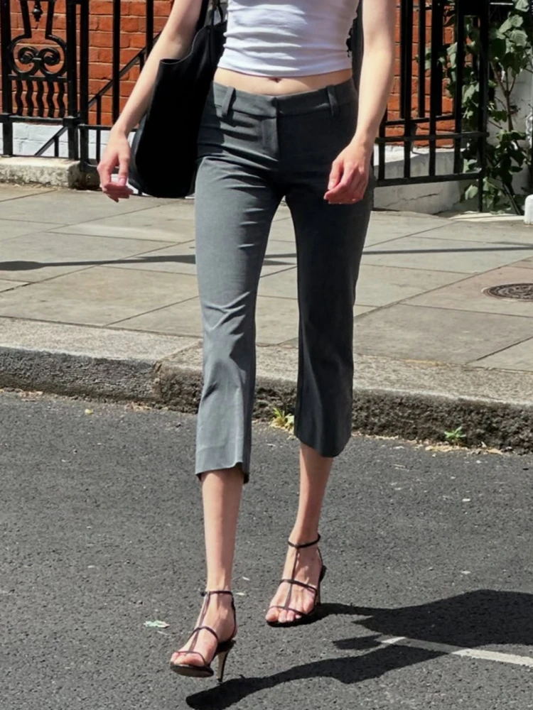 

Straight Capris Solid Color Pants Women Daily Outfits Suit Cloth Office Lady Clothes Low Rise Trousers Mid-Calf Pantalones Mujer