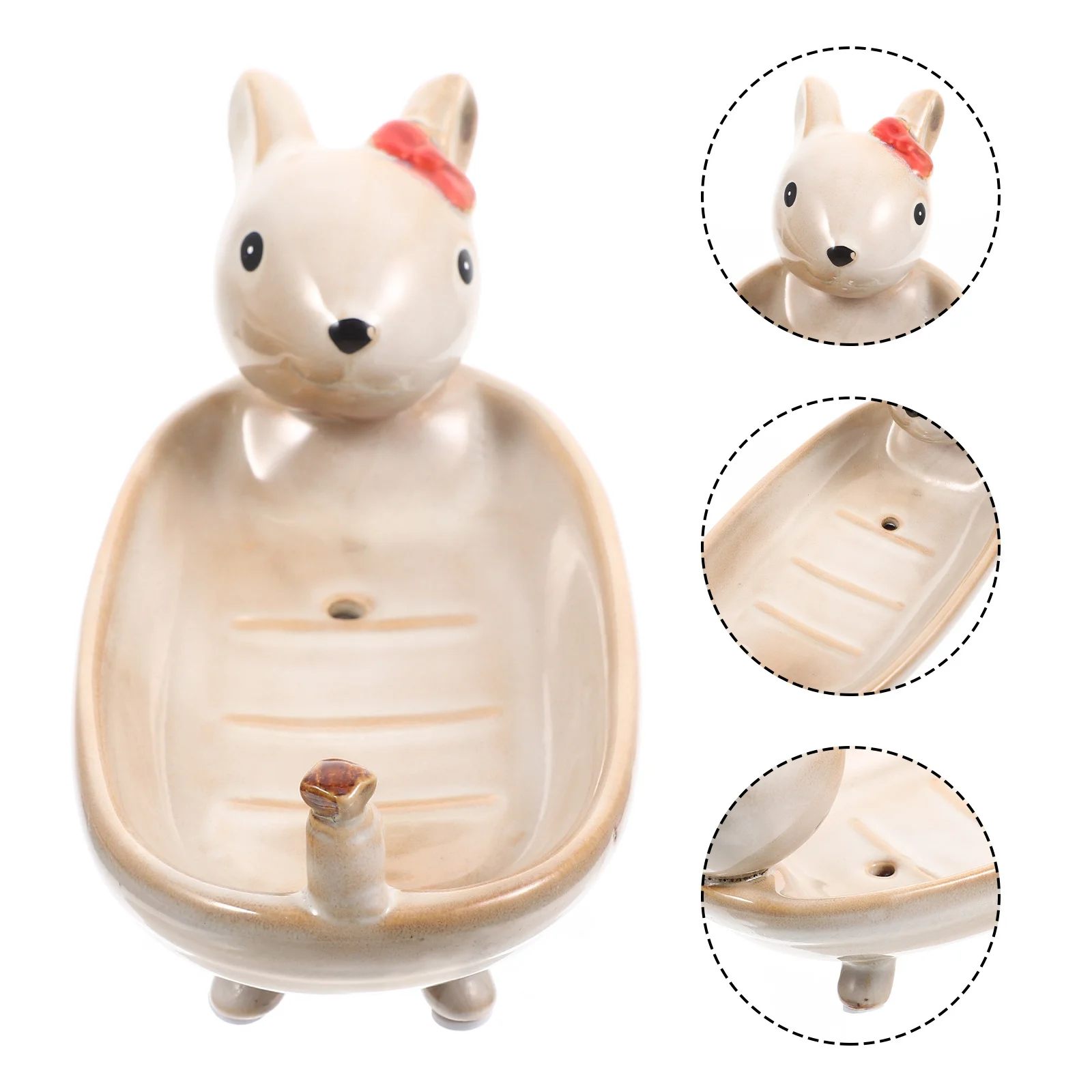 

Creative Rabbit Design Soap Case Ceramic Bar Soap Holder with Drainage for Bathroom Kitchen Vanity Decorative Key Organizer Tray
