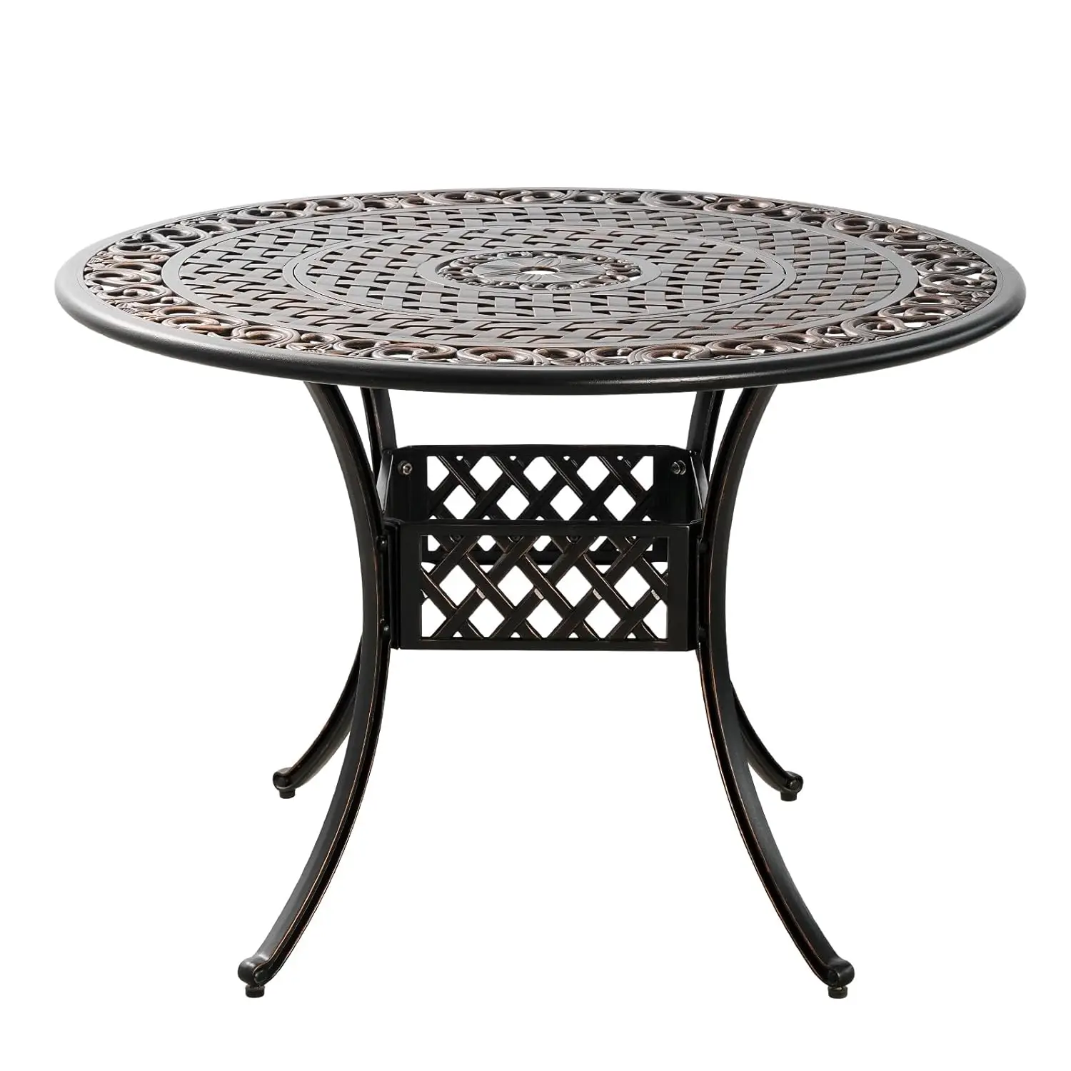 

Стол для улицы из литого алюминия, круглый, 42 дюйма, с отверстием для зонта 1,7 дюйма, большой садовый стол, на заказ