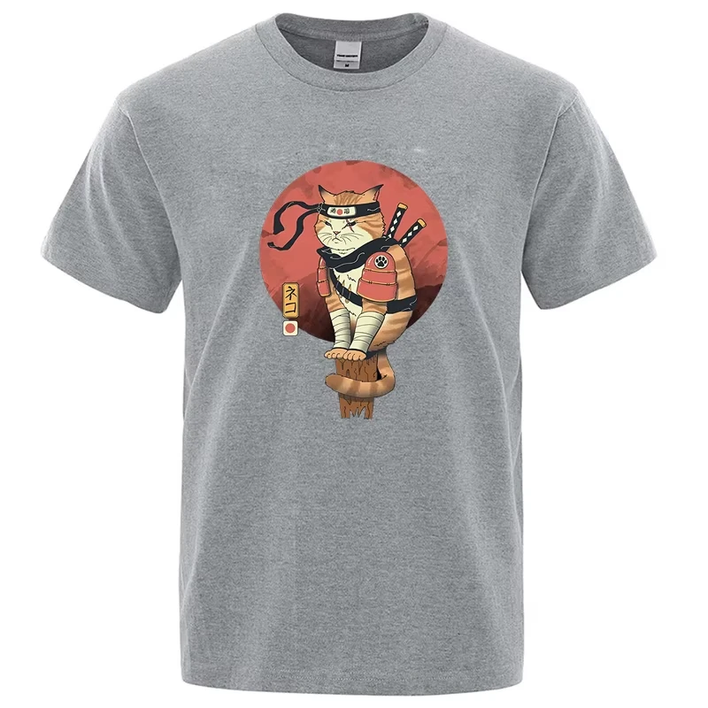 Japanese Samurai Ninja Cat Graphic T‑Shirt Vintage Anime Style Print Unisex Casual Short Sleeve Streetwear Novelty Tee