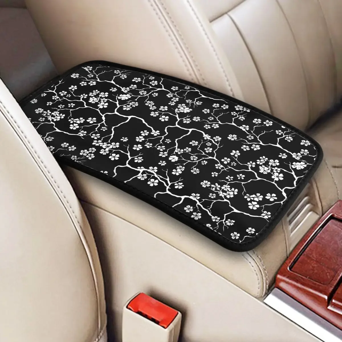 Cherry Blossom Car Armrest Cover Mat Chinese Style Universal Leather Center Console Cover Pad Auto Styling Interior Accessories