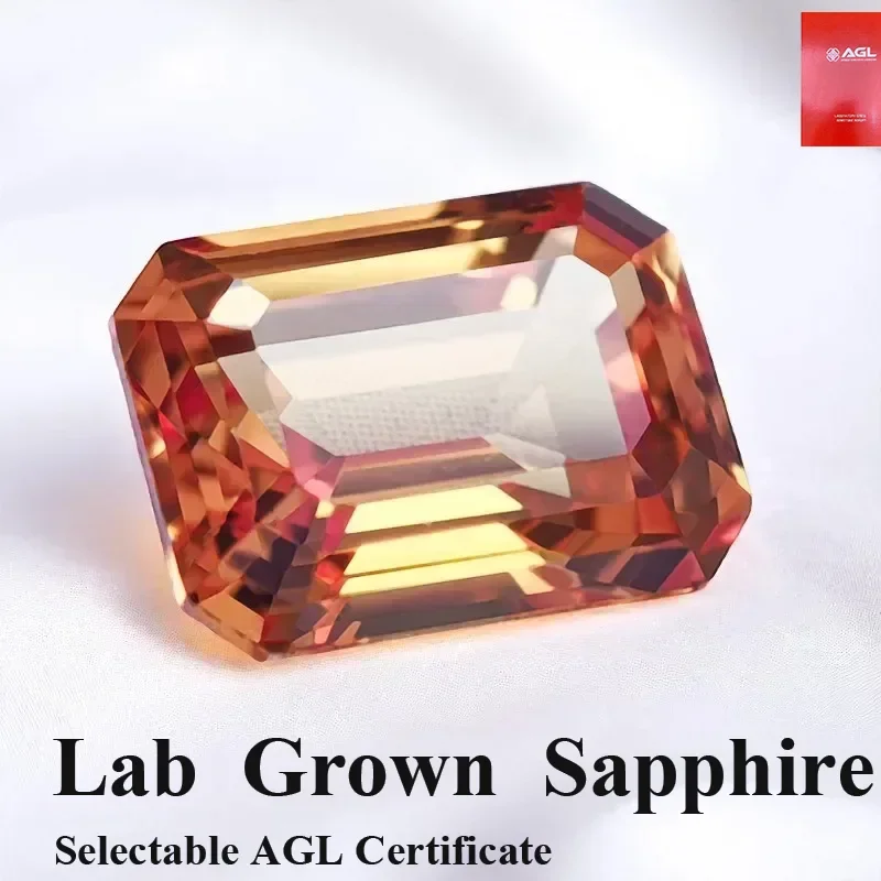 

Emerald Cut Lab Grown Sapphire Orange Color Gemstone Pass Tester Optional Certificates For Diy Jewelry Making