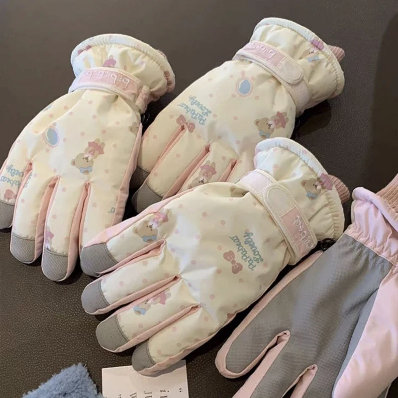 Guantes de esquí de invierno para mujer, guantes térmicos antideslizantes, cálidos y gruesos, impermeables, para Snowboard, pantalla táctil, antisalpicaduras