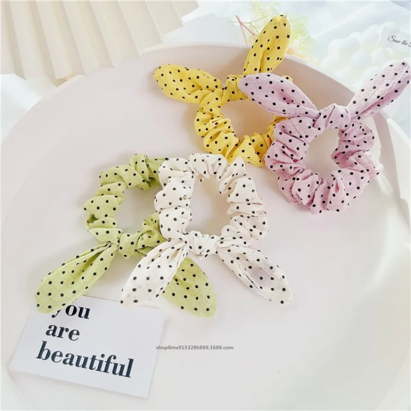 Kokardki Bunny Ear Scrunchies gumki do włosów Bowknot Scrunchies Bobbles elastyczne gumki do włosów liny dla kobiet dziewcząt