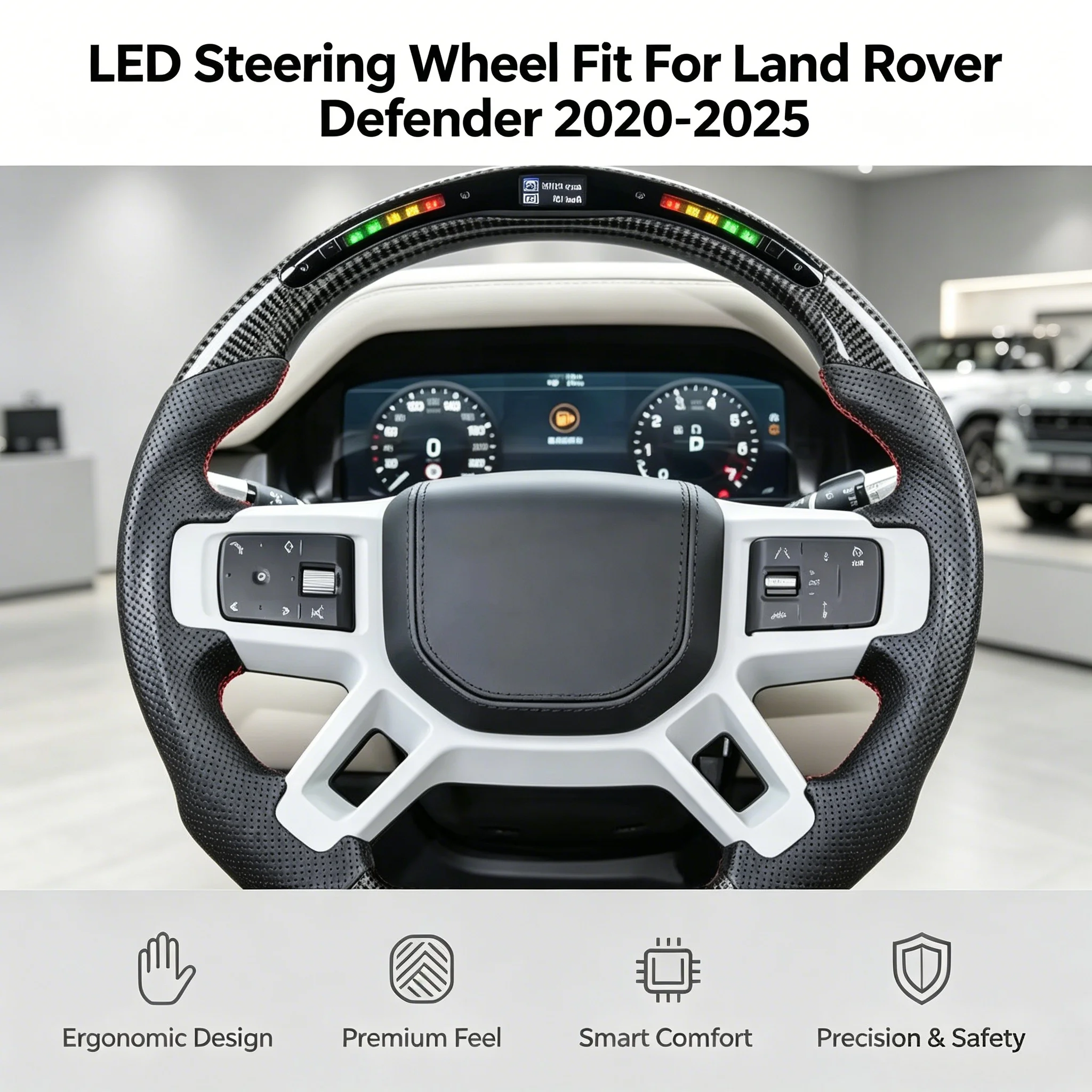 Carbon Fiber LED Sport Steering Wheel Custom Modification Car Interior Accessories For Land Rover Defender 2020‑2021 Racing Styl