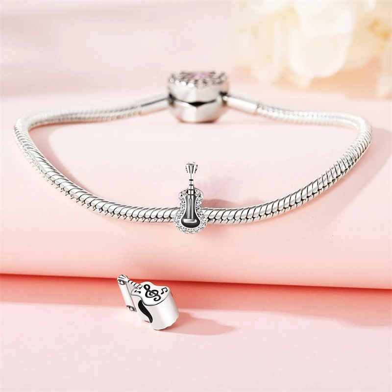 New Original 925 Sterling Silver Charm Bead Music Note Guitar Piano Earphone Fit Pandora Bracelet DIY Women Jewelry Dropship