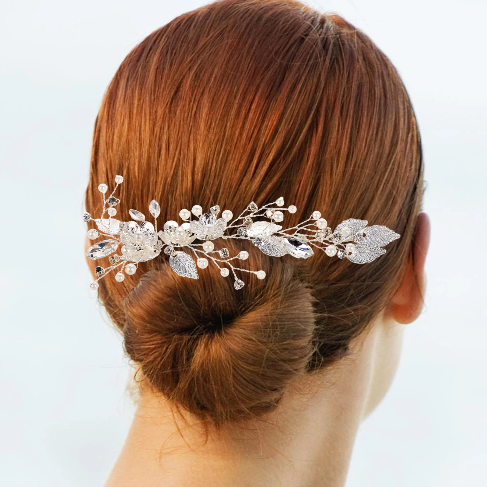 

Deluxe Faux Pearl Bridal Headband Alloy Leaf Flower Pearl Inlaid Clasp For Wedding Party Banquet Costume Decoration Women